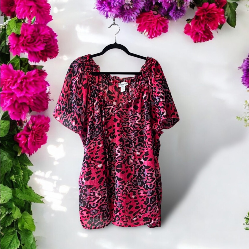 JMB Signature Pink Top with Black/White/Purple/Blue Animal Print